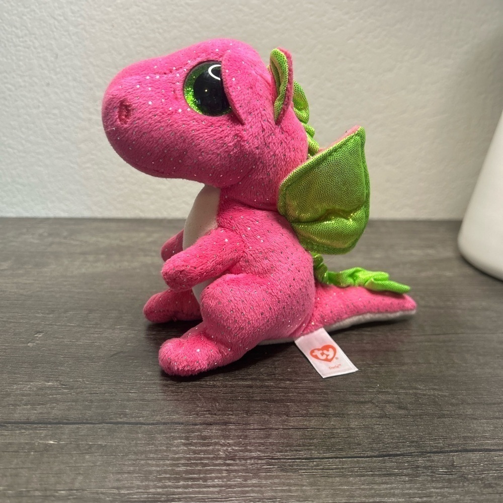 TY Beanie Babies- Darla The Pink Dragon (Glitter Eyes) Small 6" plush